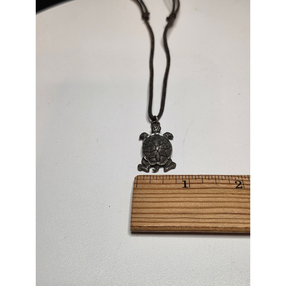 Pewter Sea Turtle Pendant Necklace Adjustable Brown Cord USA Made Beach Jewelry - Picture 3 of 13